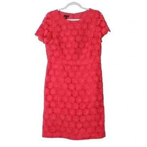 Talbots Dress Size 8 Petite Pink Floral Knit Lace Sheath Wedding Party Formal